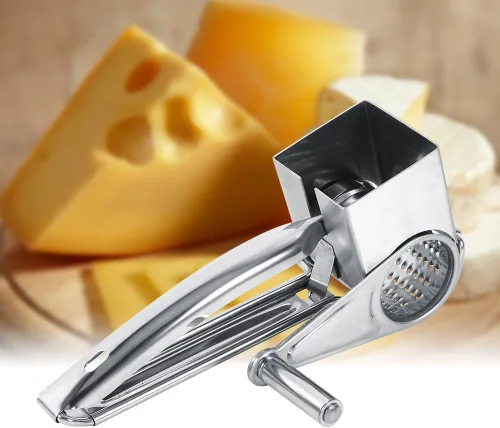 Rallador de queso, multifuncional para cocina artesanal rotativo de acero inoxidable rallador de queso 1 tambores herramienta de trituración