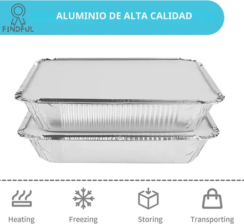 Miniatura 3 de Sartenes de aluminio con tapas (paquete de 50 unidades, 8.5 x 6 pulgadas), recipientes de alimentos de aluminio de 2.25 libras con tapas, 50