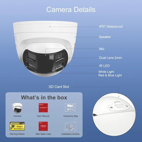 Miniatura 9 de Anpviz Cámara IP PoE de doble lente con cable de 4k 8MP, cámara de seguridad panorámica de 180° para exteriores con luz estroboscópica roja y azul