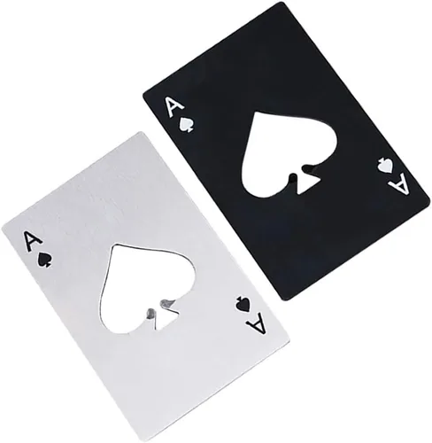 Ace Of Spades - Abridor de botellas de acero inoxidable portátil, tamaño de tarjeta de crédito, abrelatas portátil de acero inoxidable (paquete de 2