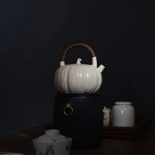 Miniatura 4 de LIOONS Tetera de té de grado alimenticio, tetera de cerámica, caldera de calabaza, tetera de agua caliente, tetera de gran capacidad, tetera hecha a
