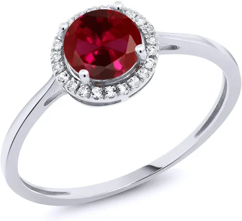Miniatura 72 de Gem Stone King Anillo de compromiso de boda de oro blanco de 10 quilates con piedra natal y halo de diamantes Redondo de 0.236 in Anillo de oro