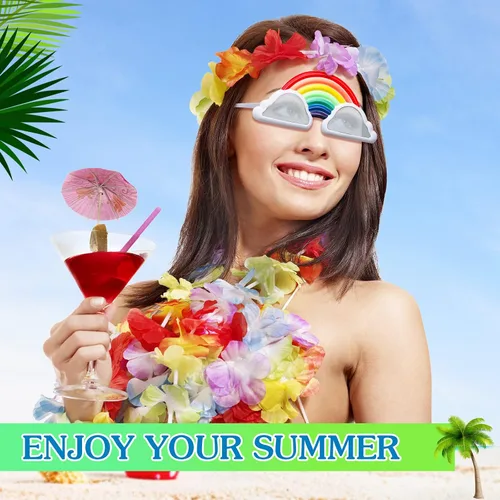 Miniatura 7 de Flutesan 3 pares de divertidos lentes hawaianos Luau, lentes de sol tropicales de playa, piña, arco iris, nube, dona, para niños, regalos de fiesta