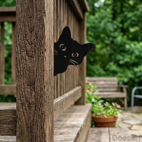 Miniatura 9 de Black Cat Fence Decor Metal Cats Yard Art Outdoor and Garden, Metal Cats Silhouette Garden Decor for Outside Lawn Patio Courtyard, Cute Kitty Fence