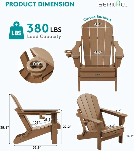 Miniatura 3 de SERWALL - Silla plegable Adirondack para patio, jardín, exterior, resistente a la intemperie, sillas para hoguera, color naranja