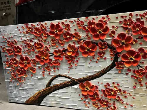 Miniatura 9 de YaSheng Art - Pintura al óleo pintada a mano sobre lienzo Textura Paleta Cuchillo Pinturas Flores Rojas Pinturas Modernas Decoración del Hogar