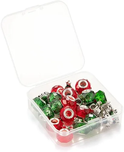 Miniatura 7 de KISSITTY Juego de 36 cuentas europeas de Navidad de 4 a 0.197 in, agujero grande de aleación y vidrio, rondelle facetado, surtido de cuentas