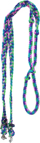 Miniatura 6 de CHALLENGER Pro Rider Hand Braided Multicolored Nylon Horse Barrel Reins w/Snaps 607152