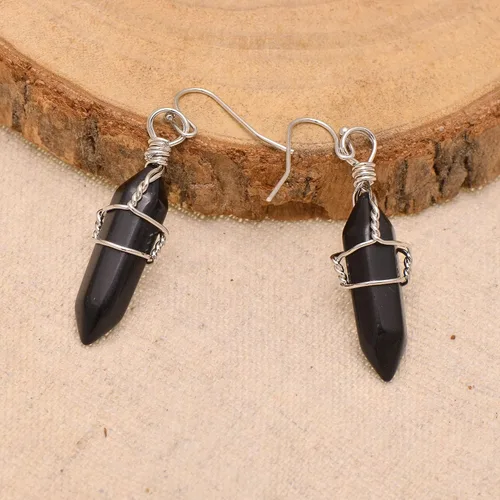 Miniatura 23 de Pendientes de cristal de punta envuelta en alambre de piedra pulida para mujer Reiki Energy Healing