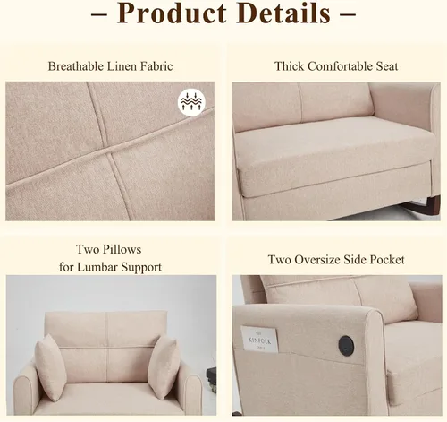 Miniatura 3 de HOMREST Mecedora Tapizada de Gran Tamaño, Mecedora para Guardería con Respaldo Alto y Bolsillo Lateral con Puerto USB, Sillón Oscilante Doble Ancho