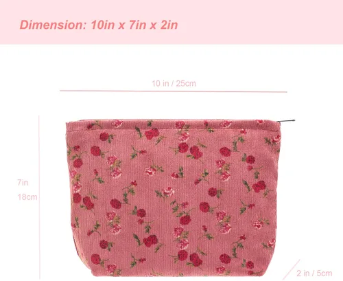 Miniatura 2 de Pazimiik Bolsa de maquillaje grande con cremallera, de pana, para bolso de viaje, organizador de cosméticos para mujeres, almacenamiento de Vintage