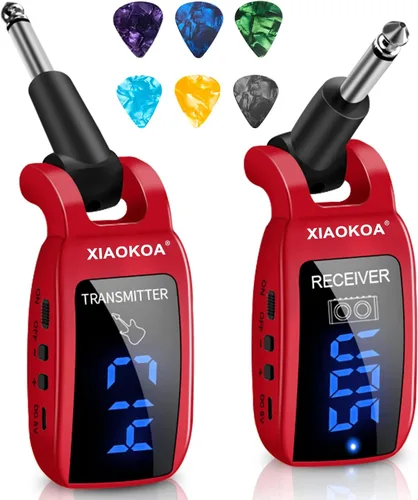 Miniatura 9 de Sistema de guitarra inalámbrica, transmisor y receptor de audio de carga, rango de 100 pies, para práctica de enseñanza de instrumentos, conciertos