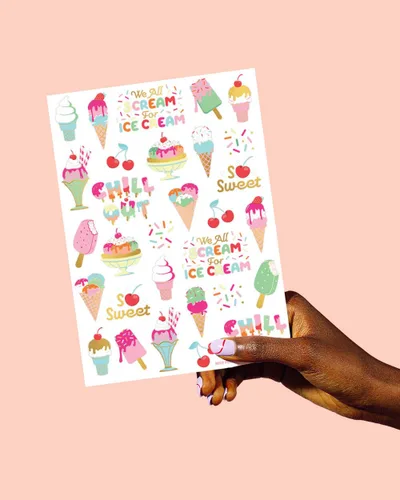 Miniatura 5 de xo, Fetti Tatuajes temporales para fiesta de cumpleaños de helados para niños, 56 estilos de purpurina Postre, suministros de fiesta de baby