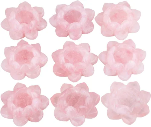 Miniatura 6 de SUNYIK Escultura de figura de flor de loto de piedra tallada a mano, decoración de soporte de bola de cristal curativo natural, cuarzo rosa, 2