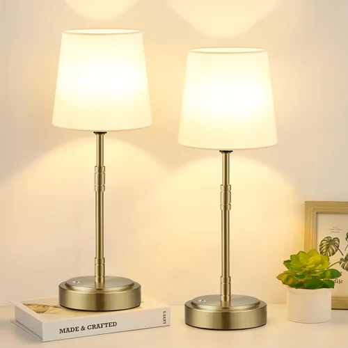 Miniatura 10 de Juego de 2 lámparas de mesa inalámbricas – Lámpara que funciona con batería con batería recargable de 7500mAh, regulable sin escalones, vintage, oro