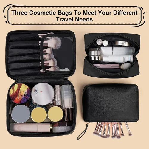 Miniatura 6 de MAANGE Bolsa de Maquillaje - Bolsa de Cosméticos Grande con 2pcs Bolsas de Maquillaje Pequeñas Bolsa de Maquillaje de Cuero Portátil de Viaje Juego