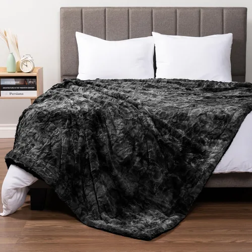 Miniatura 7 de PAVILIA - Manta de piel sintética reversible con diseño tie-dye color negro, suave, mullida y cálida, mantas y cobijas de sherpa para cama, manta