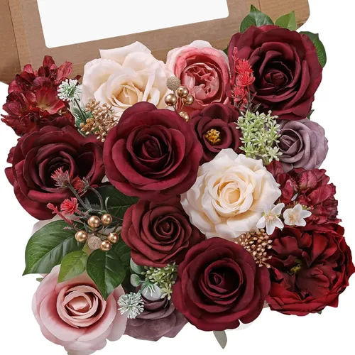 Miniatura 35 de Serwalin 2 Piezas Flores Artificiales Blancas Rosas Falsas Flores de Espuma de Seda Juego de Caja para Manualidades DIY Ramos de Pastel de Boda Un