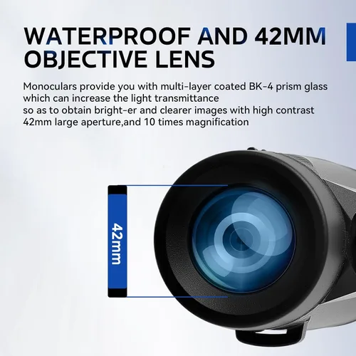 Miniatura 7 de Telescopio monocular de alta potencia HD de 10 x 42, 10 x 42 pulgadas, ultraligero y portátil, marco metálico BAK4, con adaptador de teléfono
