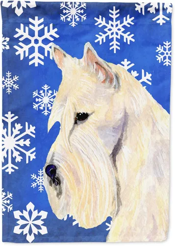 Miniatura 317 de Caroline's Treasures SC9374GF Bulldog English Snow flakes Holiday Garden Flag Buzón Bandera decorativa para patio exterior, patio, obras de arte