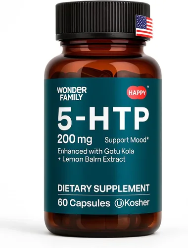 WONDER FAMILY 5 HTP 200mg - con vitamina B6 100 mg, Gotu Kola - Suplemento de bienestar para mujeres, hombres - 2X potencia de 5HTP 100mg, 4X de