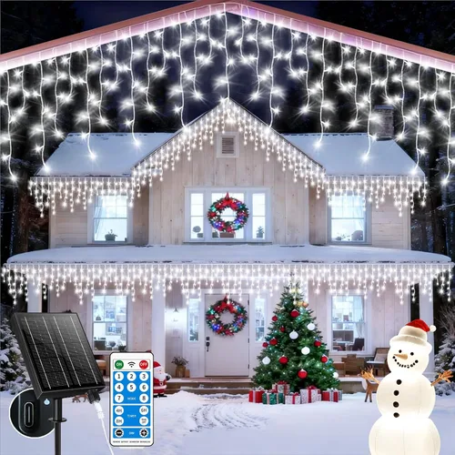 Miniatura 9 de Luces de carámbano solares para exteriores, 25+5M 800 luces de carámbano de Navidad, 8 modos, luces de cadena decorativas impermeables
