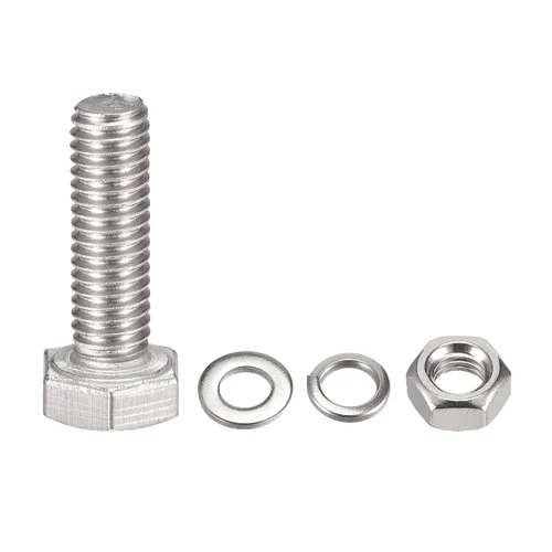 Miniatura 3 de uxcell Tornillos de cabeza hexagonal M6 x 0.787 in, tuercas, kits de arandelas planas y de bloqueo, pernos hexagonales de rosca completa de acero