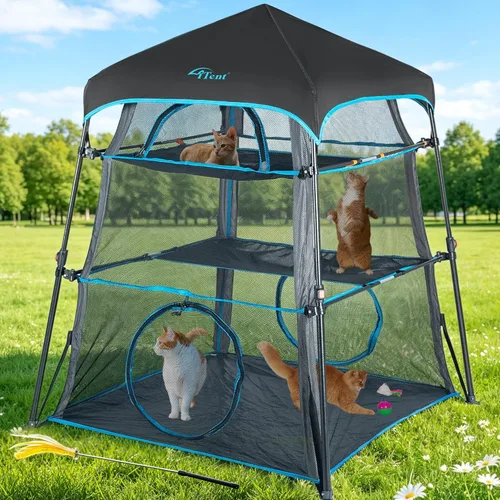 Miniatura 12 de Cerca para Gatos con Torre y Tienda de Campaña para Gatito y Gato para Interior y Exterior, Jaula para Gatos de 3 Niveles Interior, X-Grande Catio