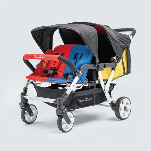 Miniatura 10 de Familidoo H4E Quad Lidoo Lite Cochecito Vagón de 4 Asientos para Niños, Ligero y Plegable con Asientos Reclinables, Arnés de 5 Puntos, Doble Toldo