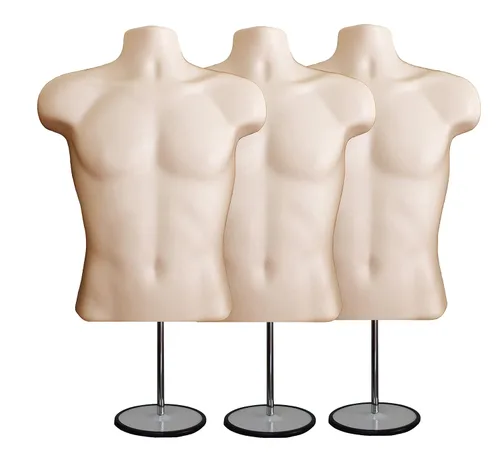Miniatura 32 de Maniquí masculino de torso con soporte de metal, parte trasera hueca, cuerpo apilable, forma de vestido para exhibición de camisetas, mostrador