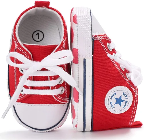 KIDSUN - Zapatos deportivos unisex de caña alta para bebés, mezclilla de lona, suela antideslizante, suaves, para los primeros pasos