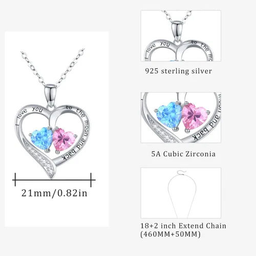 Miniatura 5 de Cuoka Collar de plata de ley 925 con texto en inglés "I Love You to The Moon and Back