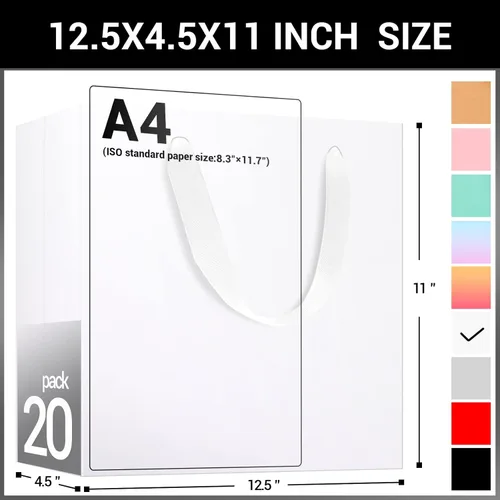 Miniatura 2 de EUSOAR Bolsas de regalo blancas, 20 bolsas de papel de regalo de 12.5 x 4.5 x 11 pulgadas, bolsas de papel de negocios azules, bolsas de recuerdos