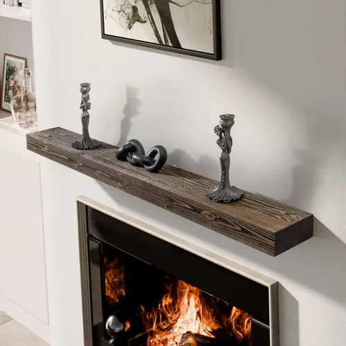 Miniatura 4 de BoscoMondo Repisa de Chimenea de 48 Pulgadas - Madera Rústica Sólida - Estante Flotante Estilo Granja Montado en Pared - con Soporte de Metal