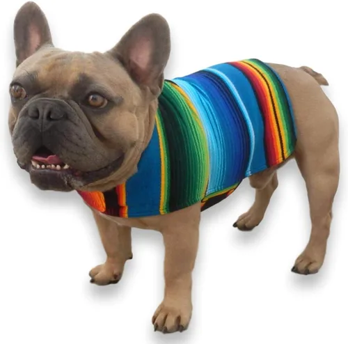 Miniatura 14 de Poncho de perro hecho a mano de Authentic Mexican Blanket; ropa para perros, suéter, abrigo, xxL, Azul