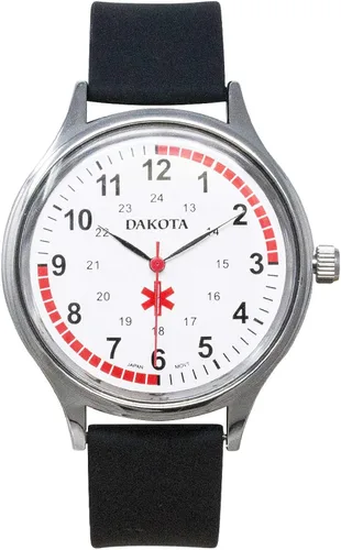 Dakota Men's Stainless Steel Large Face Nurse Water Resistant Easy to Clean Watch with Black Silicone Band - Nurse, Paramedic, Doctor, Medical Field