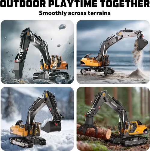 Miniatura 7 de Juguetes de excavadora con control remoto, 3 en 1 con cubeta de metal/garra/taladro, gira 680° - Juguetes de construcción con luces/2