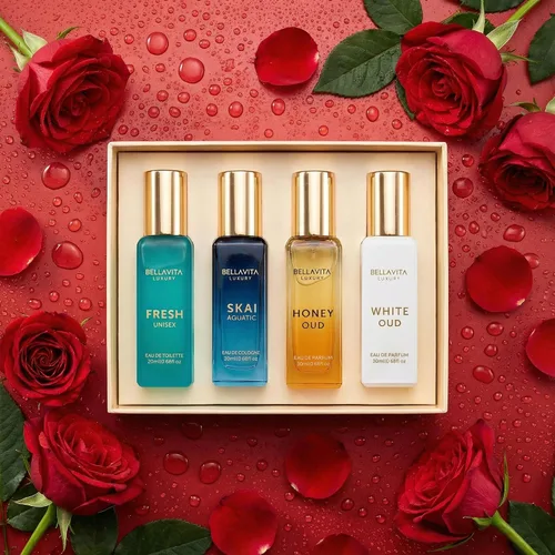 Miniatura 2 de BellaVita - Juego de regalo de colonia unisex de lujo (4 x 0.7 fl oz), fragancias que incluyen Honey OUD, SKAI, FRESH & White OUD Mini perfumes