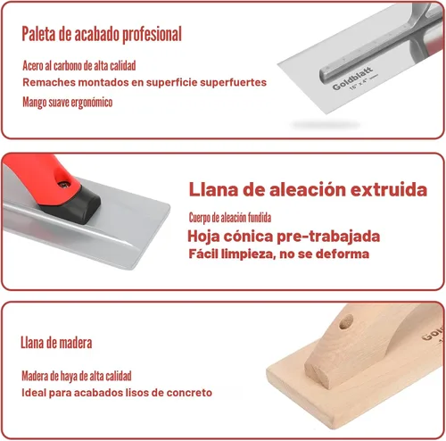 Miniatura 5 de Goldblatt Juego de herramientas manuales de mampostería de 8 piezas, incluye paleta de acabado, llana de calibración, ranura, bordeadora, flotador