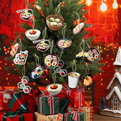 Miniatura 3 de Paquete de 36 adornos de Navidad para taza de comida de ramen de madera, regalo de ramen, rollo de sushi, decoración tradicional japonesa