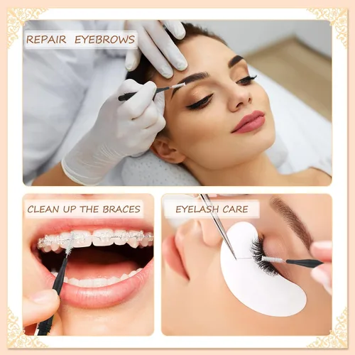 Miniatura 7 de Vesici 200 piezas de micro cepillos para cejas con tapa, cepillo multifuncional para laminación de cejas, peine de pestañas, carrete de cejas