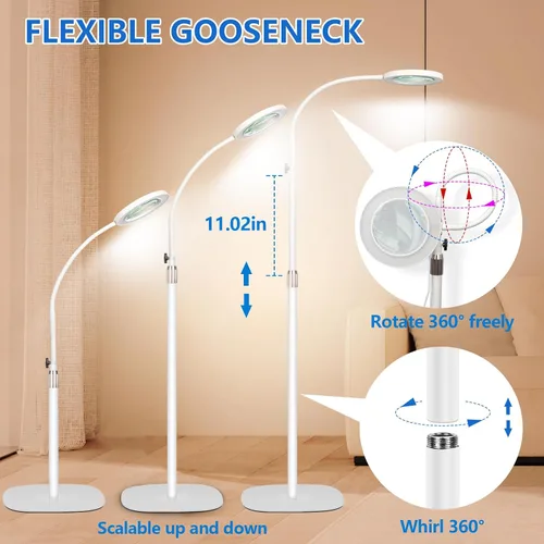 Miniatura 5 de HITTI Lupa de 10 veces con luz y abrazadera, lámpara de pie con lupa manos libres con cuello de cisne flexible, 3 colores regulable regulable