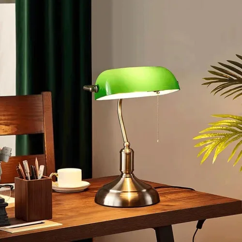 Miniatura 2 de American Vintage Alloy Glass Desk Lamp Creative Green Bedroom Study Work Light Office Counter Reading Table Villa