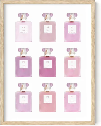 Haus & Hues - Impresión artística glamorosa moderna con diseño de botellas de perfume rosa para decoración de pared para habitación de mujer, póster