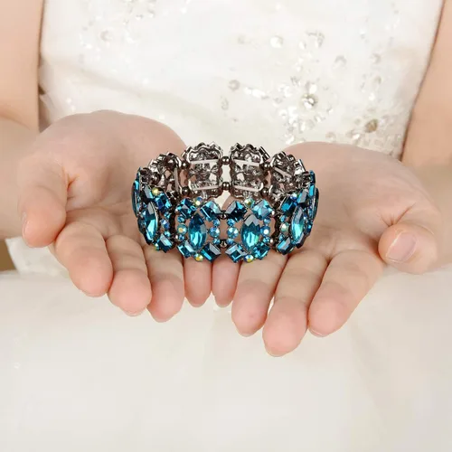Miniatura 4 de EVER FAITH Pulsera elástica de novia elegante estilo vintage para mujer