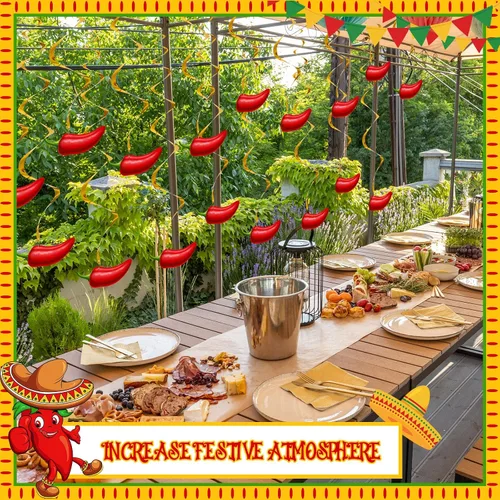 Miniatura 4 de 30 piezas de remolinos de chile del Cinco de Mayo, decoraciones de pimienta para fiesta, México, espirales colgantes para fiesta, accesorios de Rojo