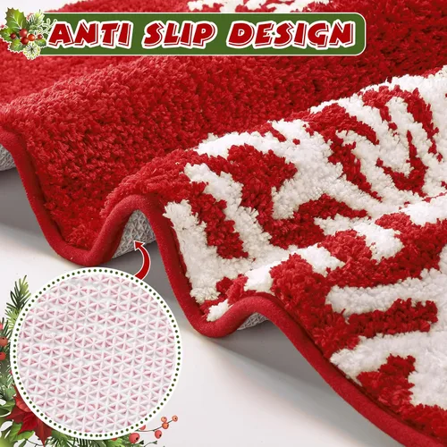 Miniatura 8 de Ceenna Alfombra de baño roja de invierno, lavable, absorbente de agua, antideslizante, divertida alfombra de baño con patrones de copo de nieve