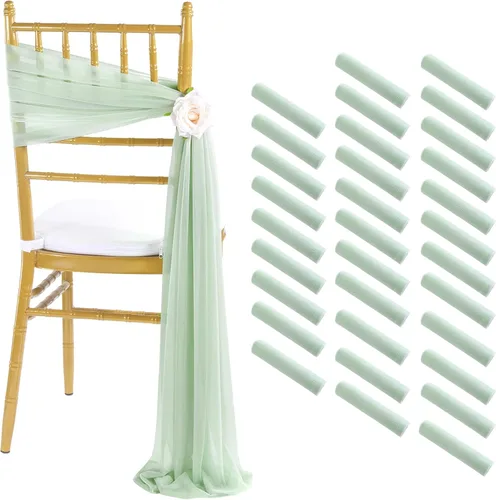 Miniatura 10 de Fanqisi 16 cintas para sillas con cintas de 8 pies de largo, cortinas de tela suave para decoración de bodas, iglesias, sillas, pasillos