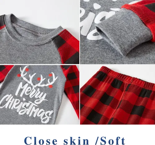 Miniatura 3 de Babyroom Pijamas de algodón a juego para niñas y niños pequeños, 4 piezas, ropa de dormir de Navidad