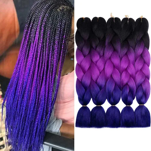 Miniatura 11 de Extensiones de cabello trenzado color gris degradado, 5 unidades, trenzas sintéticas de 24 pulgadas, 2 tonos, cabello gris para trenzas de caja, #28